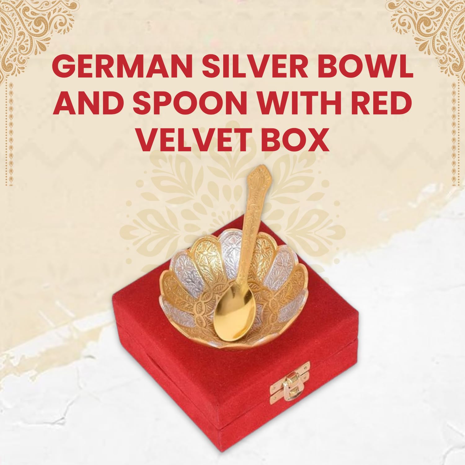AC ANAND CRAFTS Gold and Silver Plated Brass Lotus Flower Shaped Bowl 4 Diameter with Spoon for Rakhi Gift
